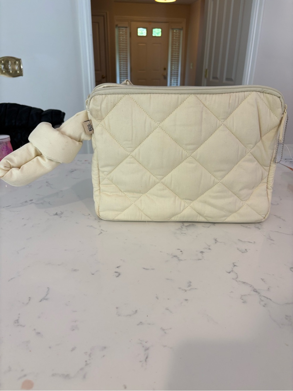 Beis Quilted Cream/ Yellow stroller caddy baby diaper bag